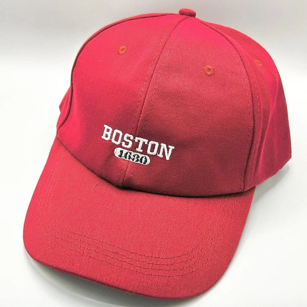 Boston Massachusetts Wordmark Dad Hat Cap Adjustable Strapback Red Outdoors